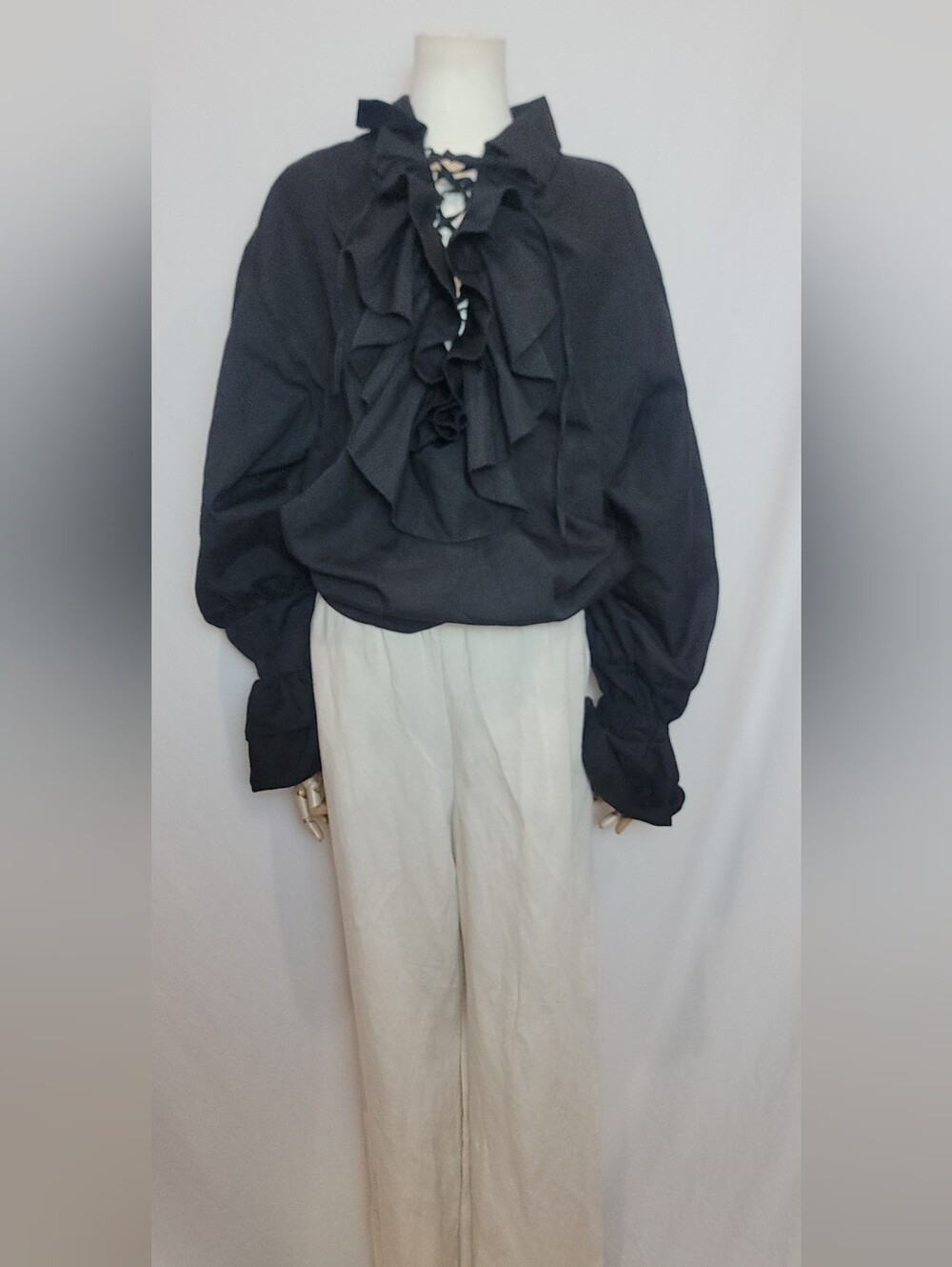 Pirate Buccaneer Costume Men's Black Shirt, Size Adult Standard